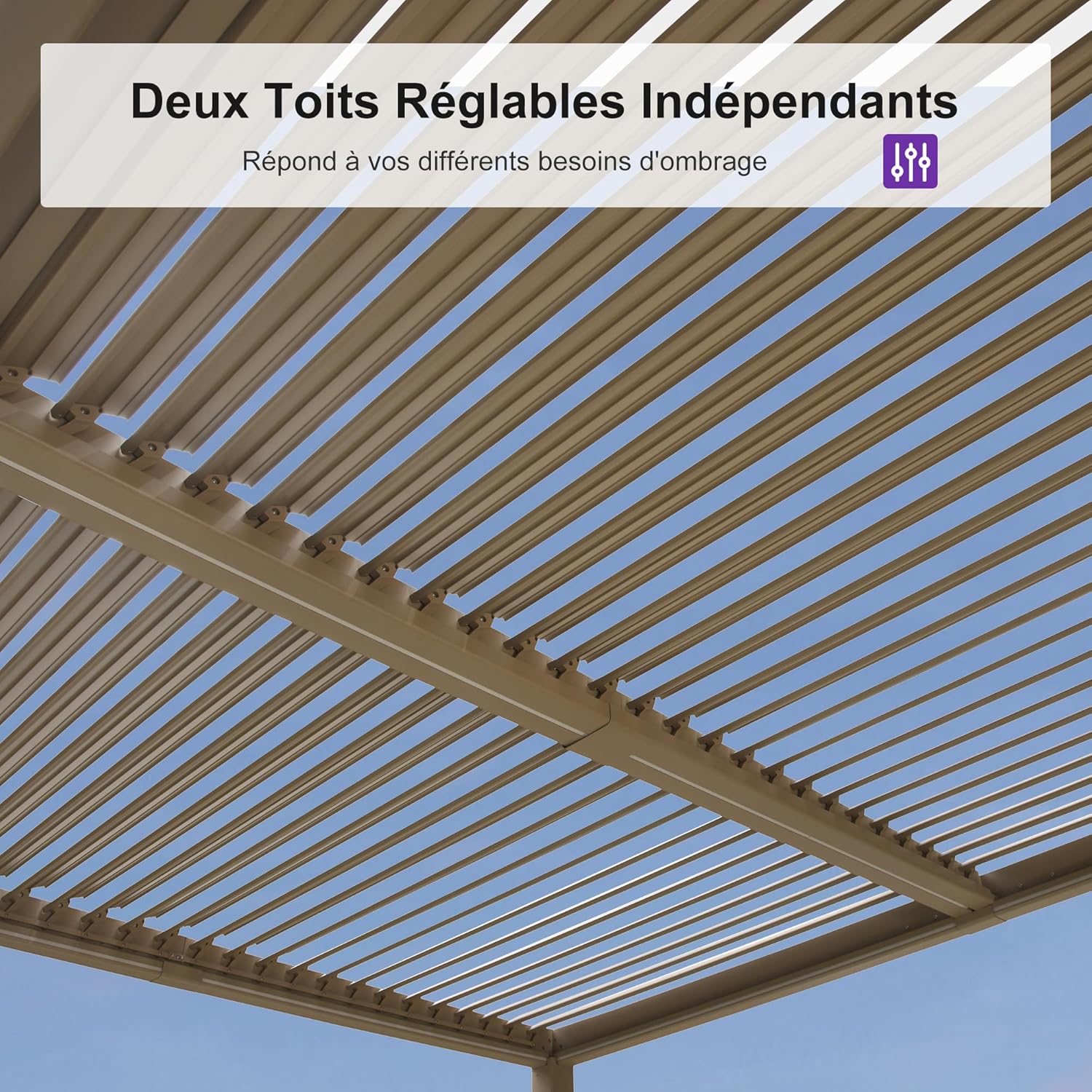 PURPLE LEAF - pergola bioclimatique LED - 3x4,25m - aluminium, lames orientables, anti-UV, sans entretien
