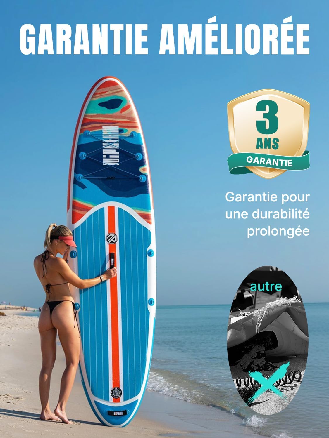 Niphean Paddle Gonflable Adulte avec Tous Les Accessoires, 320cm Planches de Stand Up Paddle Gonflables pour Tous Les Niveaux, Sup avec Capacité 200 kg pour 2 Personnes, Paddle Gonflable avec Siège