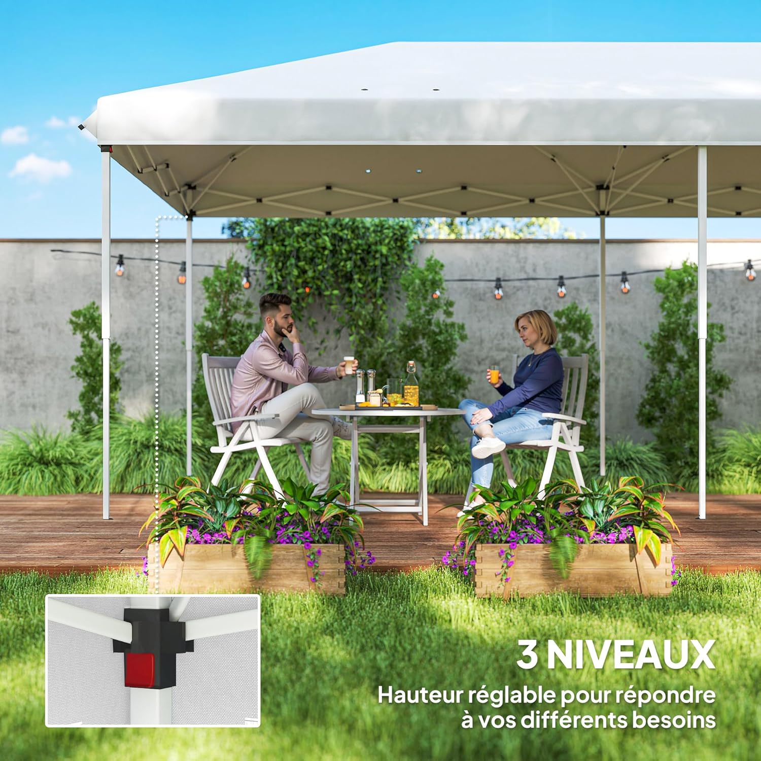 Outsunny Tonnelle Pliante tonnelle de Jardin extérieure Barnum Pliant Pop-up pavillon de terrasse 6 x 3 m Anti-UV moustiquaires Amovibles + Sac de Transport Blanc