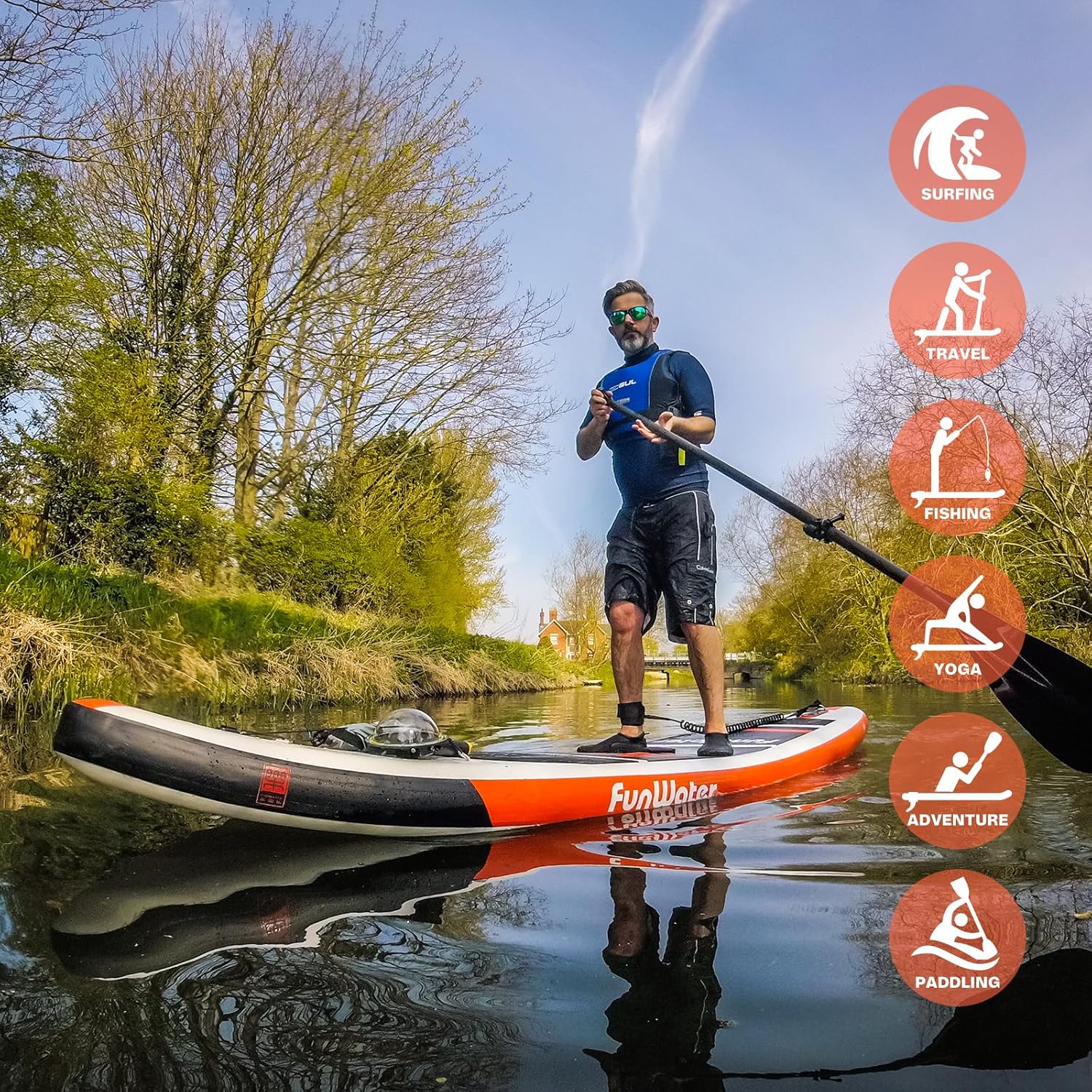 FunWater - SUP gonflable tous niveaux - antidérapant EVA - pack complet