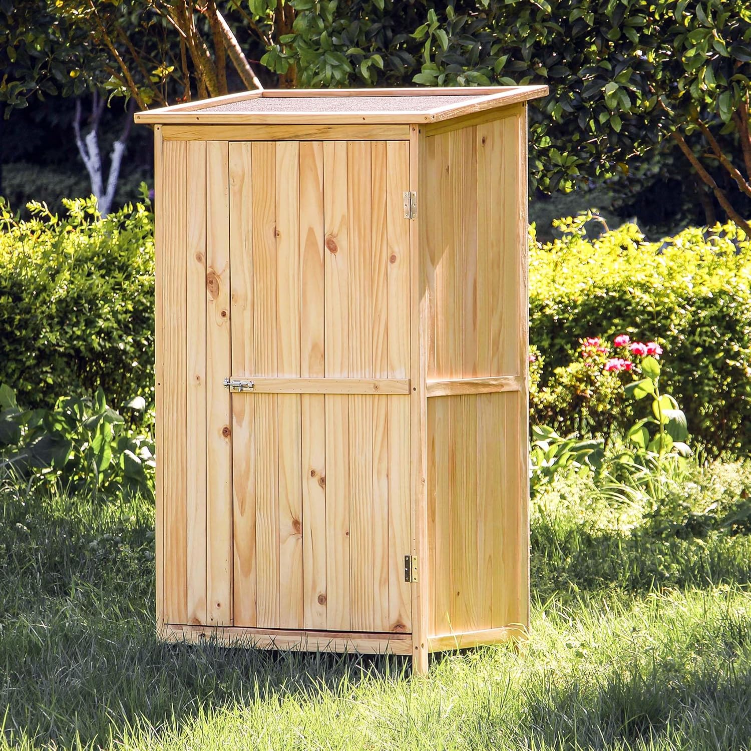 Wiltec Abri de Jardin – 920 x 570 x 1540 mm – en Bois Verni – avec Toit revêtu par PVC et 1 Porte – Cabane Remise pour Rangement Outils pour Jardin, Terrasse & Balcon