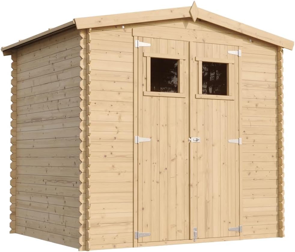 Abri de Jardin en Bois 4,33 m², Cabane de Jardin Extérieur 19 mm épaisseur de Paroi, Cabanon à Outils et Vélo avec Sol Traité et Fenêtres, TIMBELA M369+M369G