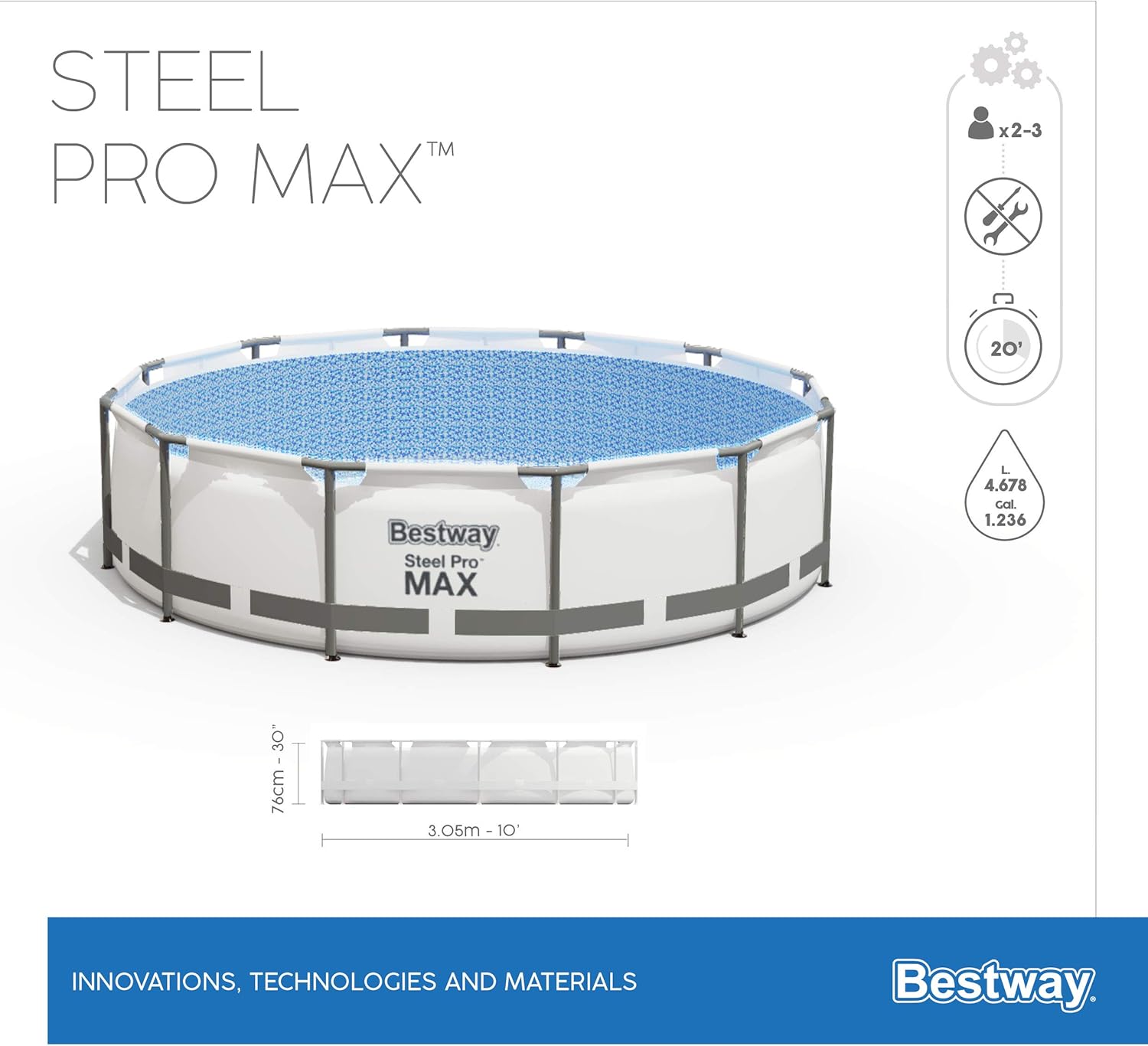 Bestway - Steel Pro Max Frame - Ø305x76cm - piscine avec pompe à filtre