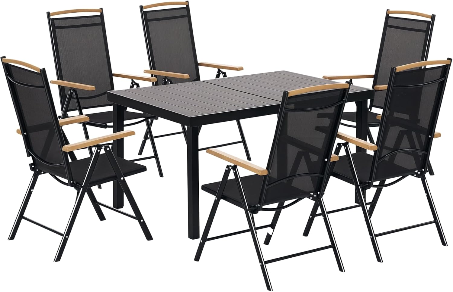 Outsunny - Salon de jardin 6 places - 140 cm - aluminium, chaises pliables et inclinables