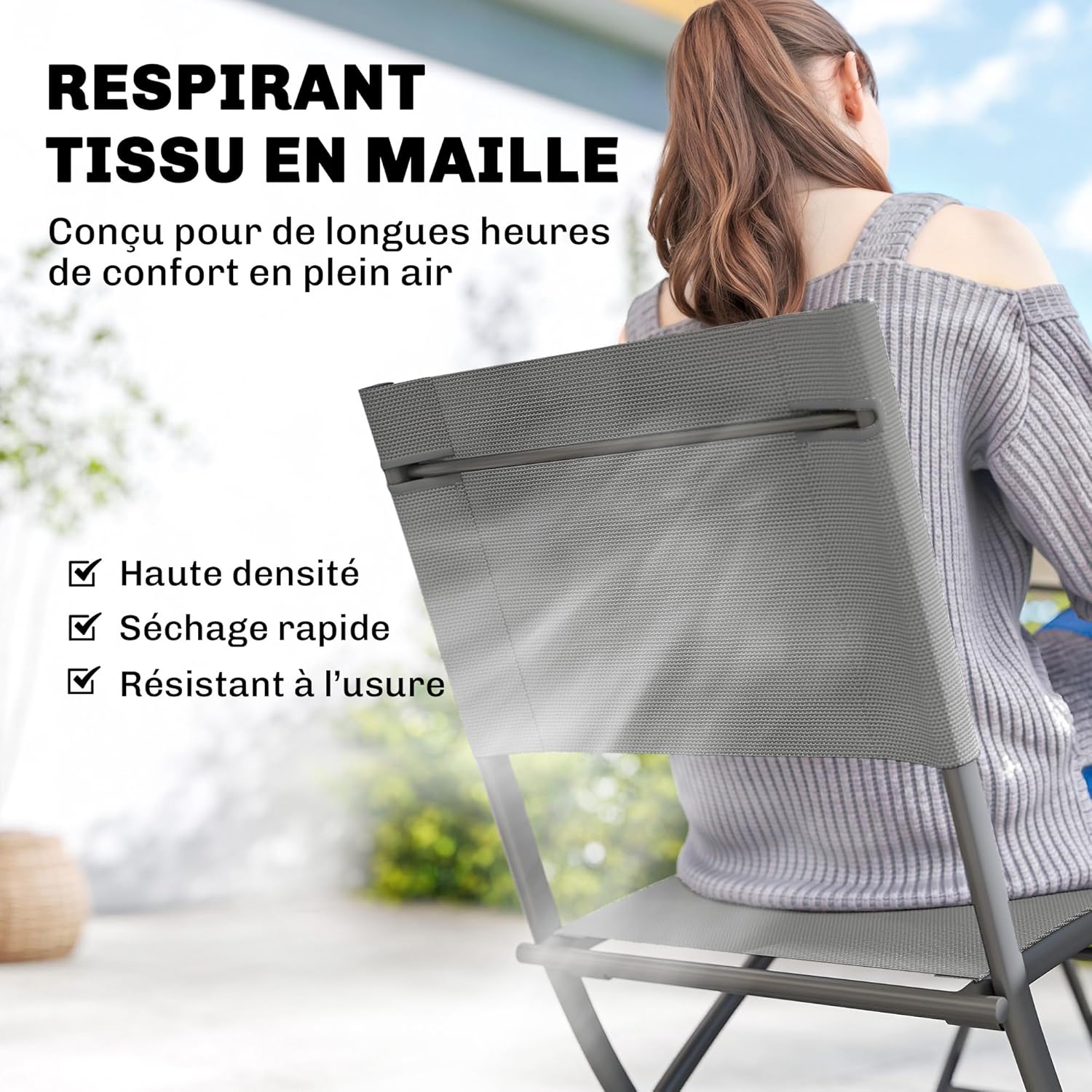 Outsunny - ensemble salle à manger pliant 5 pièces, sièges textilène, gris