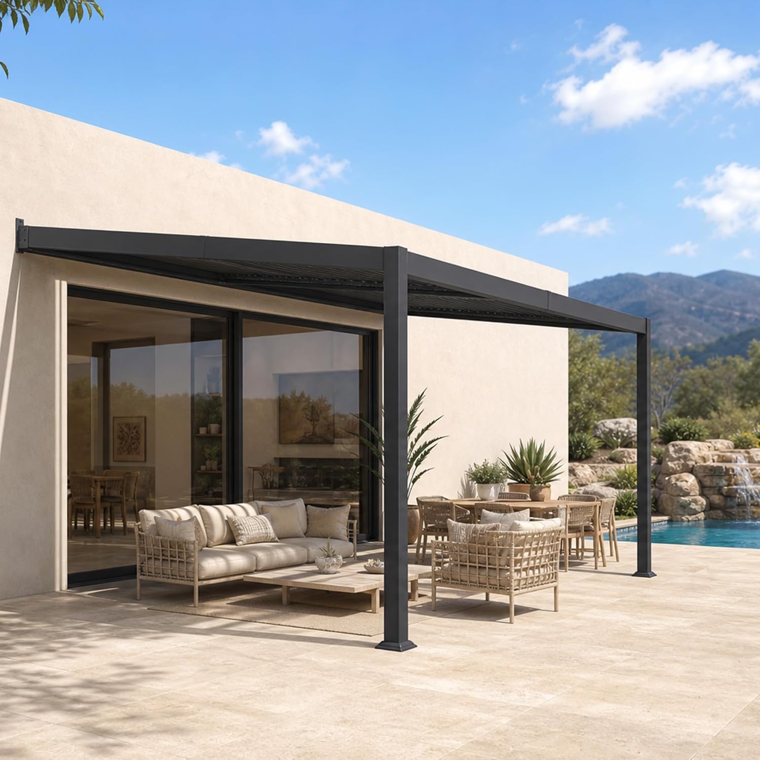 PURPLE LEAF - pergola bioclimatique adossée - 2,5x3,65m - aluminium, lames orientables, imperméable, gain de place