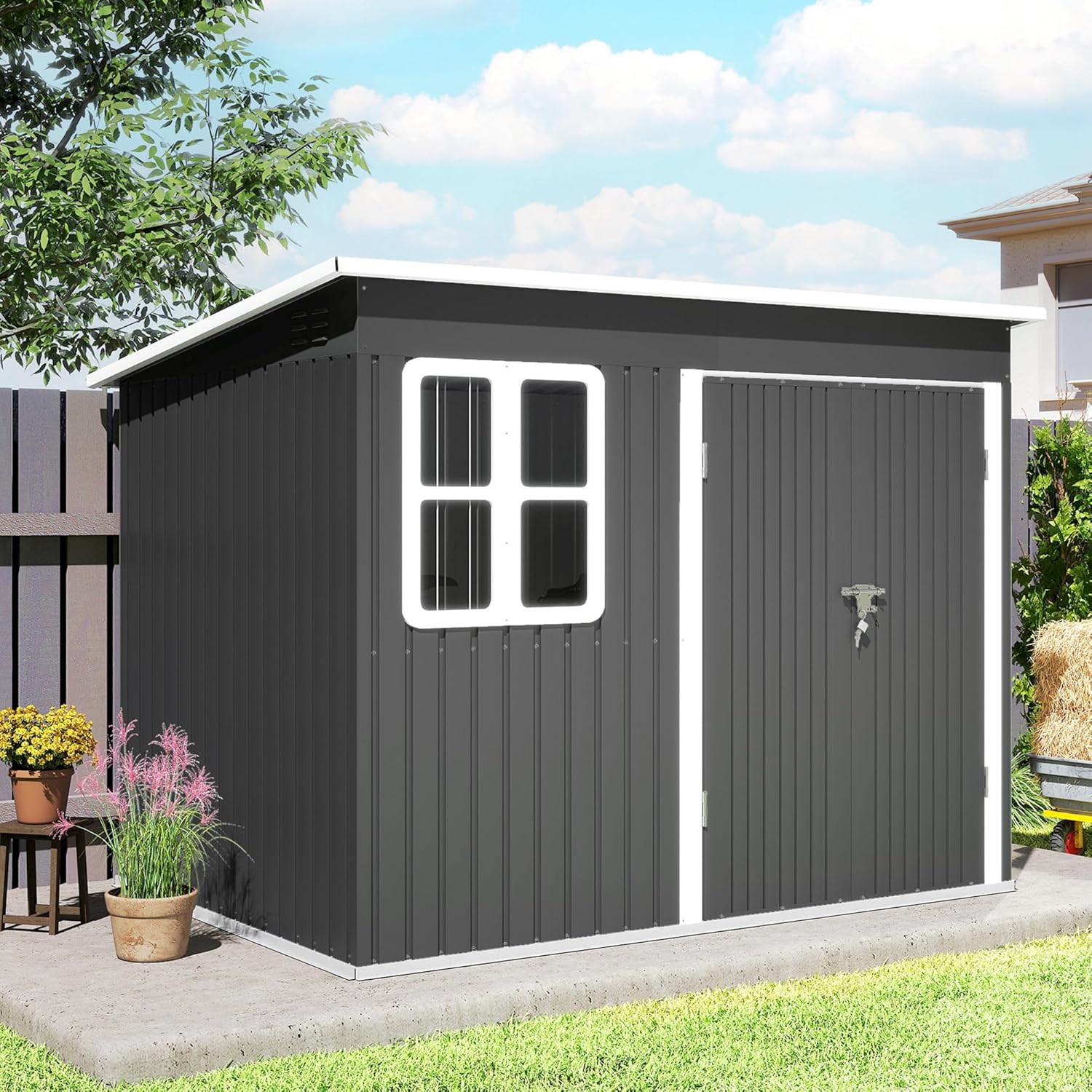 Outsunny - Abri de jardin métal 260x177x190cm, 4,13m², fenêtre, toit appentis, porte verrouillable