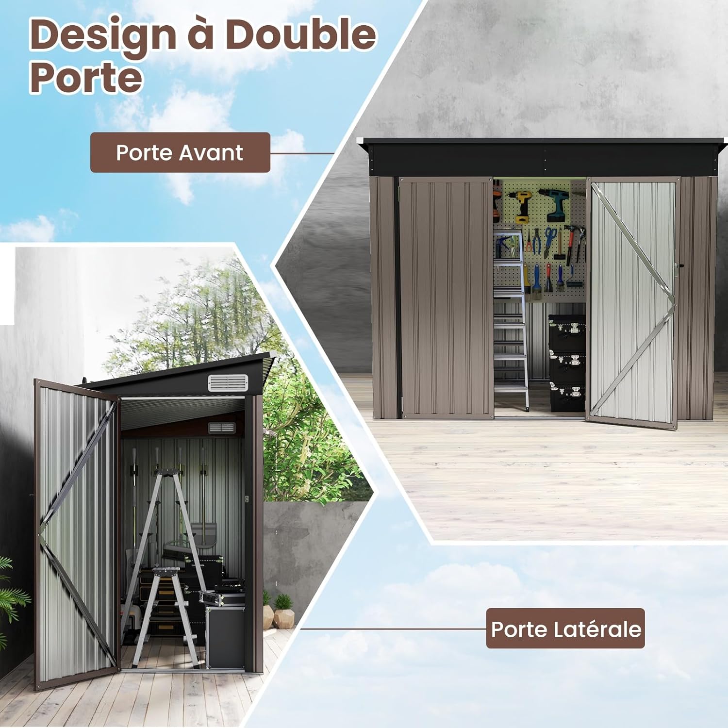 COSTWAY - Abri jardin métal 2,6㎡ - porte clé, aération, toit pente