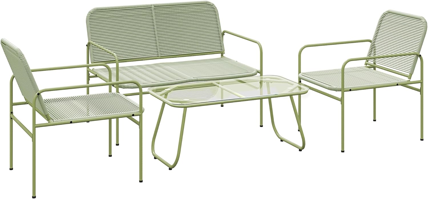 Outsunny - salon de jardin 4 places acier résine vert - canapé, fauteuils, table