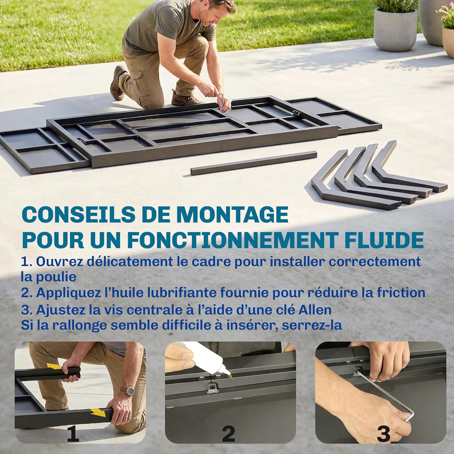 Outsunny - Table Extensible Jardin - 154-214 cm - Alu effet bois, 8-10 pers, pieds réglables, structure X, gris anthraci