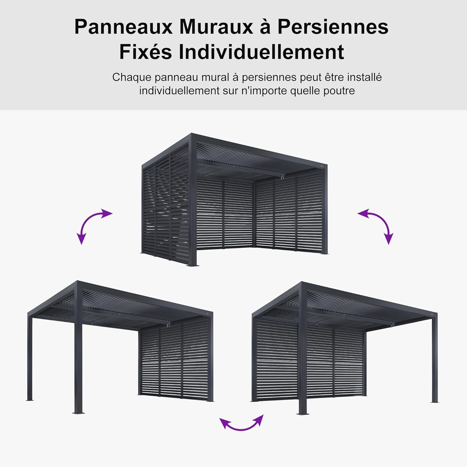 PURPLE LEAF - Pergola bioclimatique 4x3,3m alu, lames orientables, gris