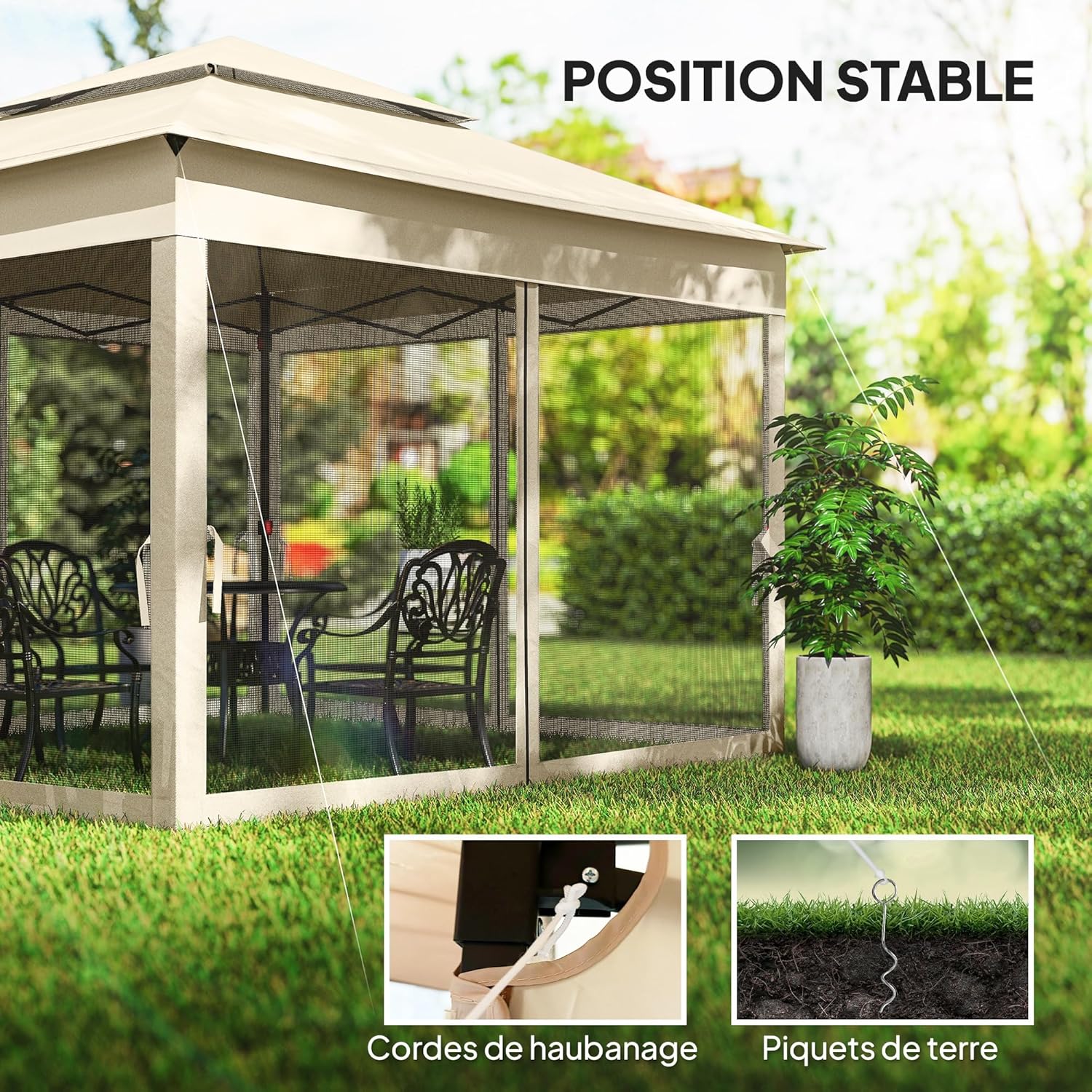 Outsunny - tonnelle pop-up - 3x3 m - métal, polyester, anti-UV, moustiquaires