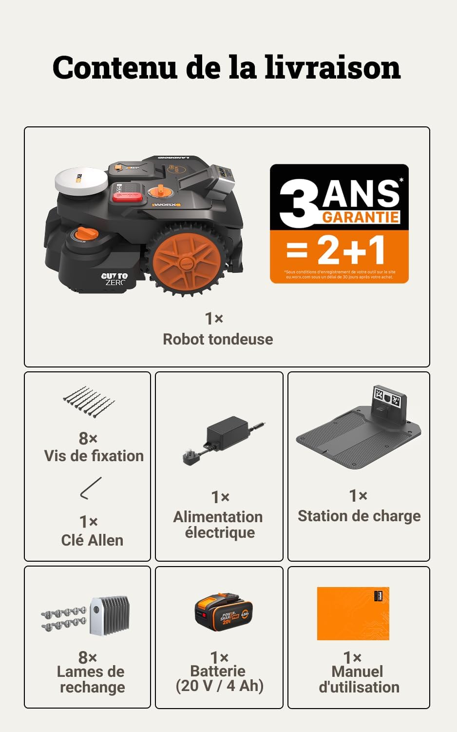 WORX - robot tondeuse Vision Cloud 2WD - 600 m² - navigation IA avancée WR306E