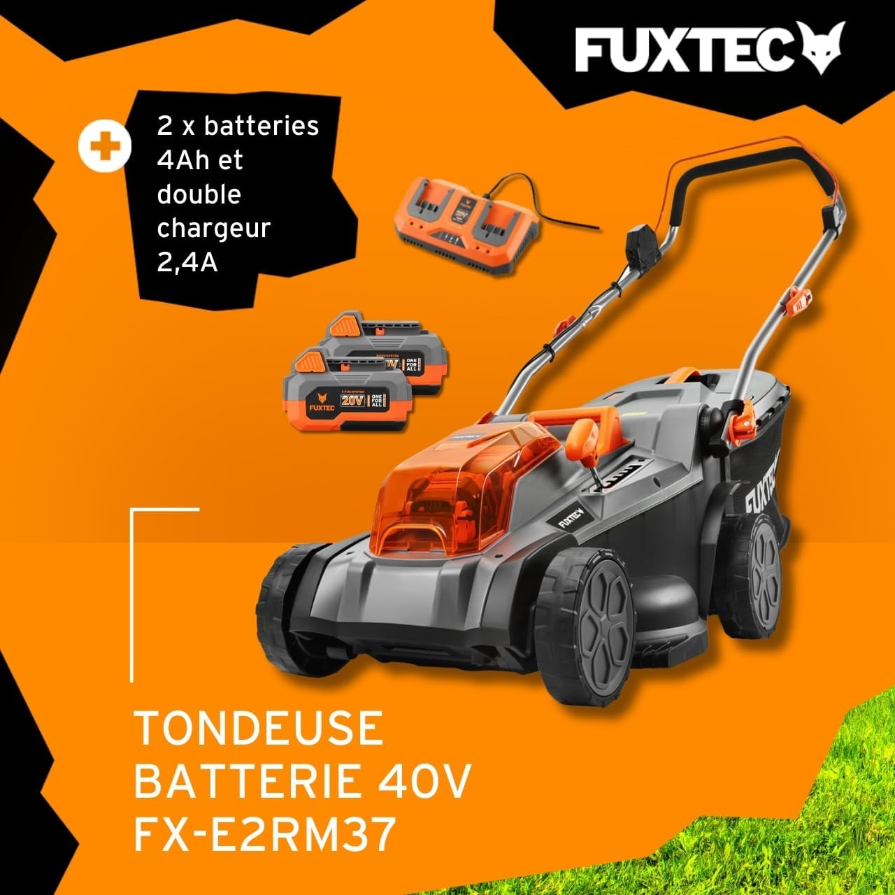 FUXTEC - Tondeuse à gazon E2RM37 - 37 cm - batterie 40V, hauteur réglable E2RM37