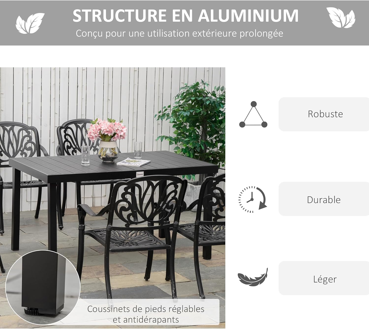 Outsunny - Table à manger extérieure - 140x90x74 cm - aluminium, 6 personnes