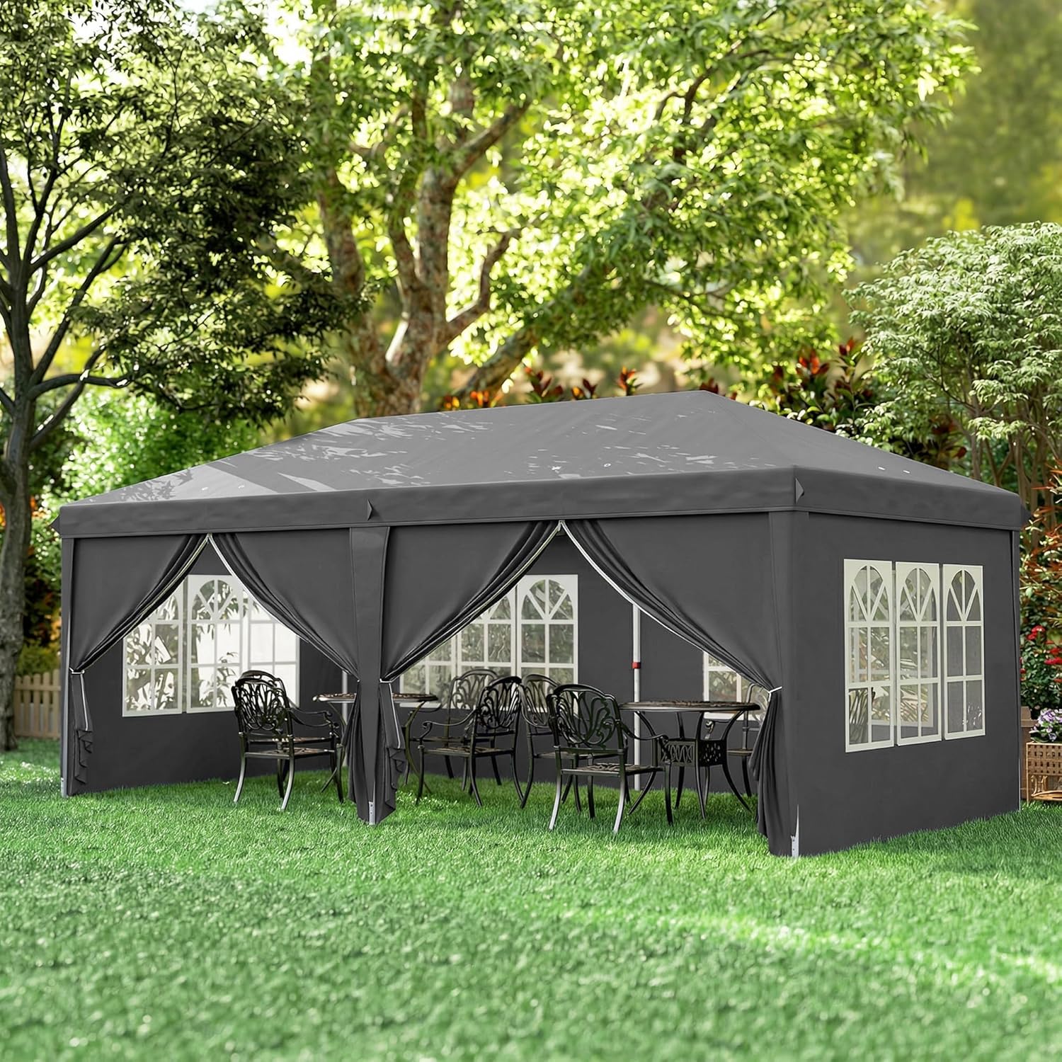Outsunny - Tonnelle pliable 3x6m acier renforcé, côtés amovibles, gris