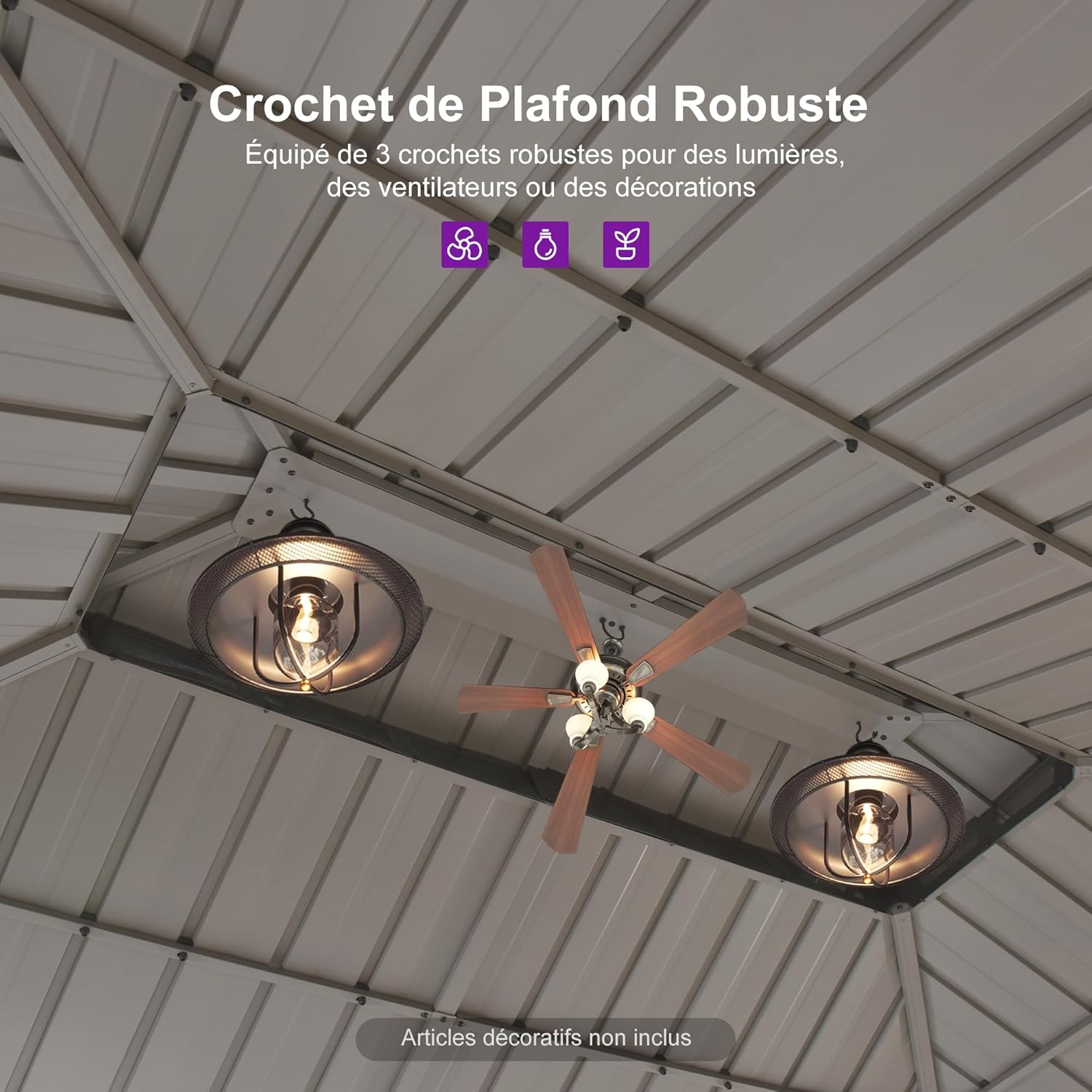 PURPLE LEAF - pergola aluminium - 3,65x3m - double toit, moustiquaire, rideaux