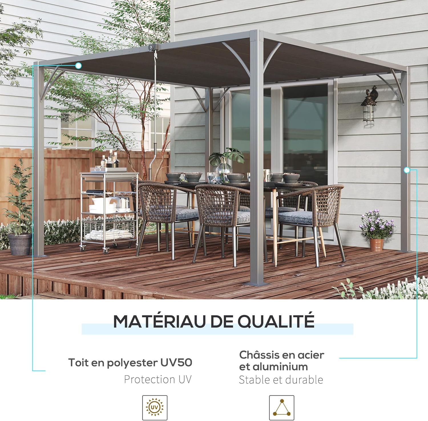 Outsunny - pergola bioclimatique - 3x3m - lames orientables aluminium UV 50+