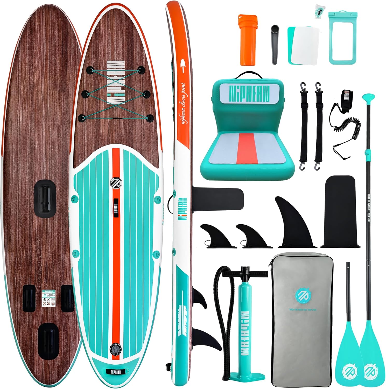 Niphean Paddle Gonflable Adulte avec Tous Les Accessoires, 320cm Planches de Stand Up Paddle Gonflables pour Tous Les Niveaux, Sup avec Capacité 200 kg pour 2 Personnes, Paddle Gonflable avec Siège