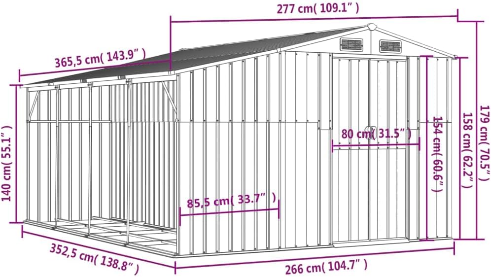 vidaXL Abri de Jardin Gris 277x365,5x179 cm Acier galvanisé