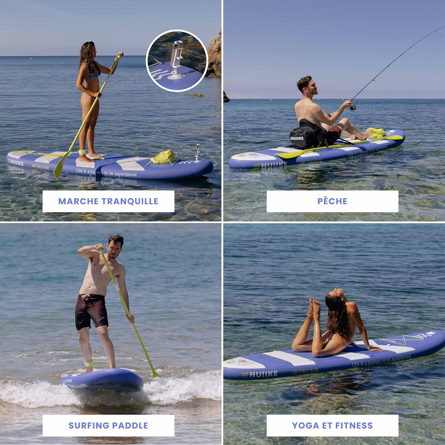 HUIIKE Paddle Gonflable Adulte avec Accessoires Inclus, Pagaie, Ailerons, Pompe. Planche de Stand Up Paddle Grande Stabilité et Résistance. 305 x 84 x 15 cm, Jusqu'à 130 kg