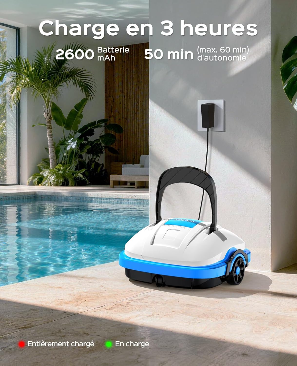 WYBOT Osprey 200 Robot Piscine,Aspirateur Piscine sans Fil,Stationnement Automatique,Moteurs Doubles Nettoyeur de Piscine,Filtration 180 µm,pour Piscines Hors Sol 50m²-Blanc