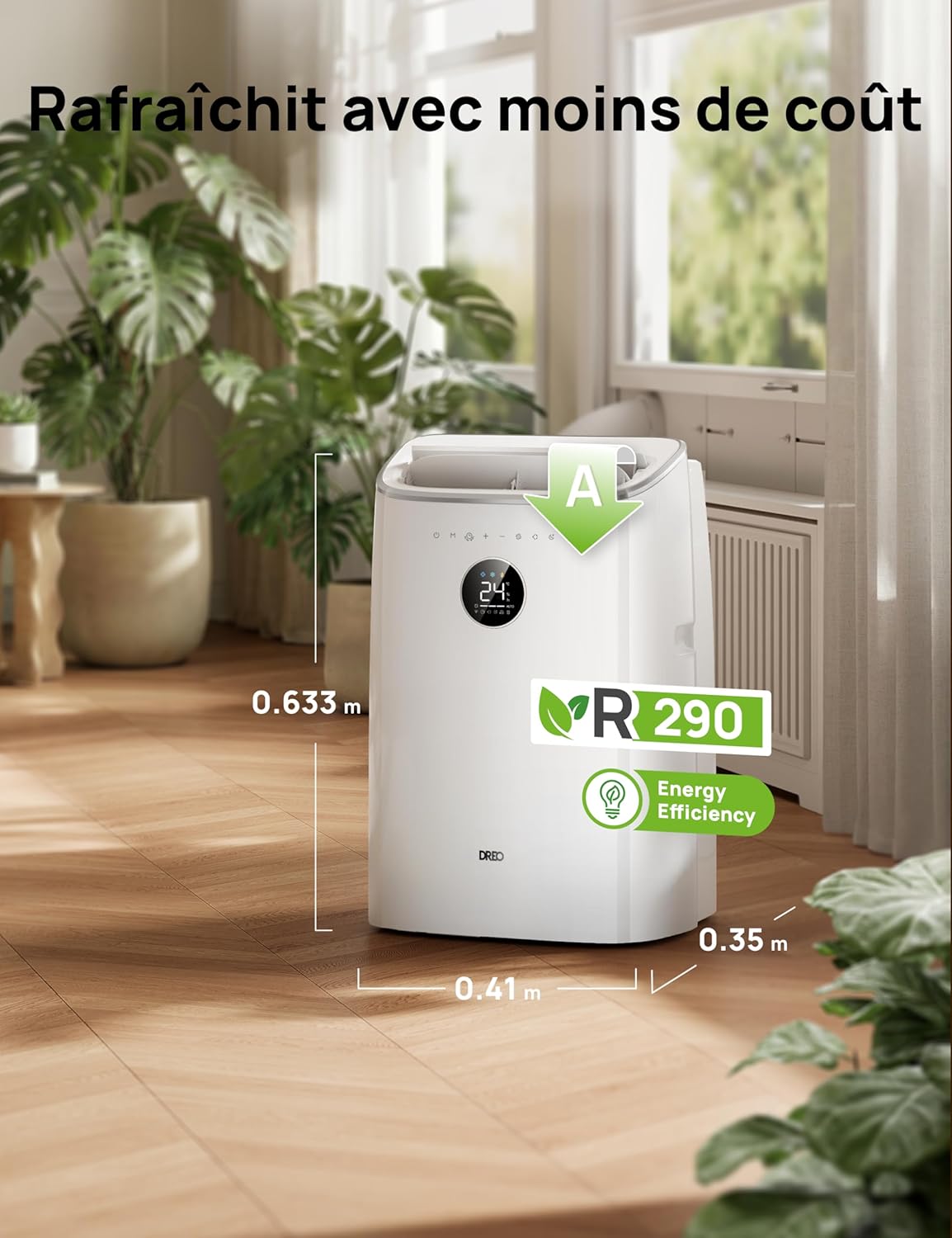 DREO - climatiseur mobile série AC318S - 7500 BTU, 3-en-1, silencieux, 2,5L/h, contrôle app/voix, kit fenêtre, AC318S