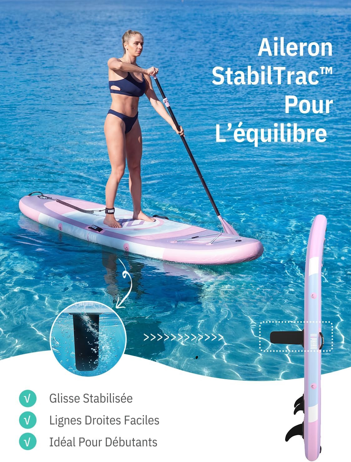 Niphean - Paddle Gonflable Adulte Ultraléger avec siège - 320 cm - Aileron StabilTrac, antidérapant, yoga, animaux