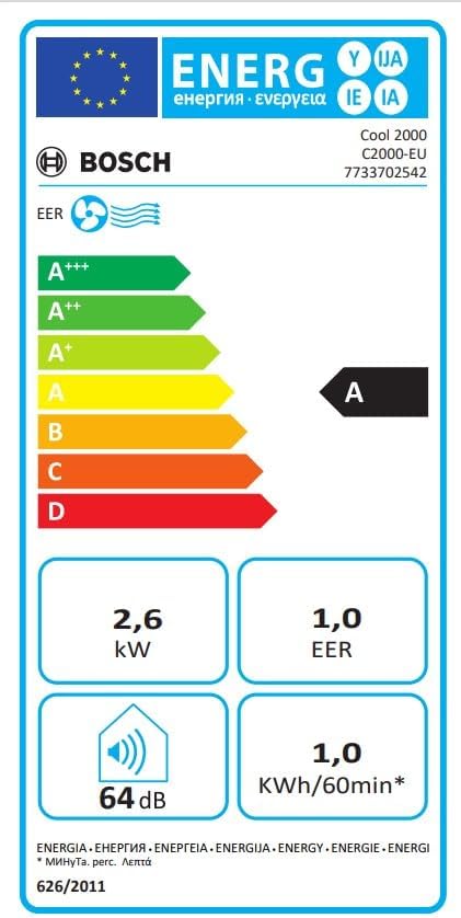 Bosch - Cool 2000 - climatiseur 2,6kW, 3-en-1, pièces 35m², 46 dB