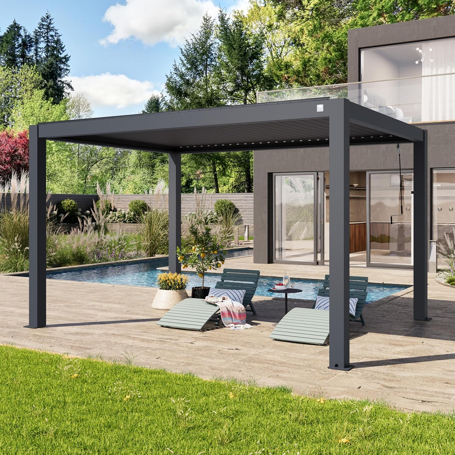 PRIMEYARD - Pergola aluminium série lames orientables 3x4m anthracite