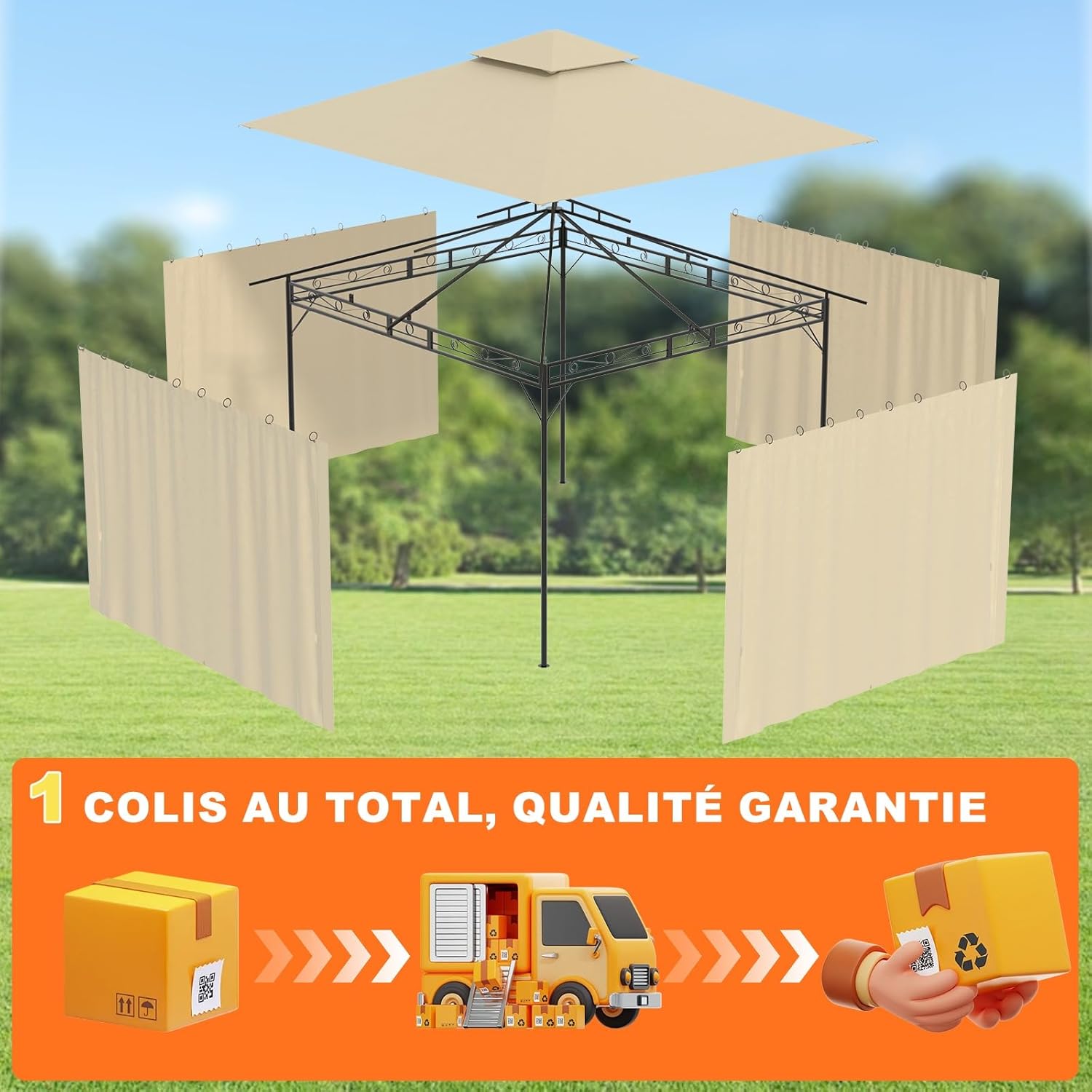 Devoko - Tonnelle Deluxe - 3x3m - imperméable, cadre métal, 4-6 pers.