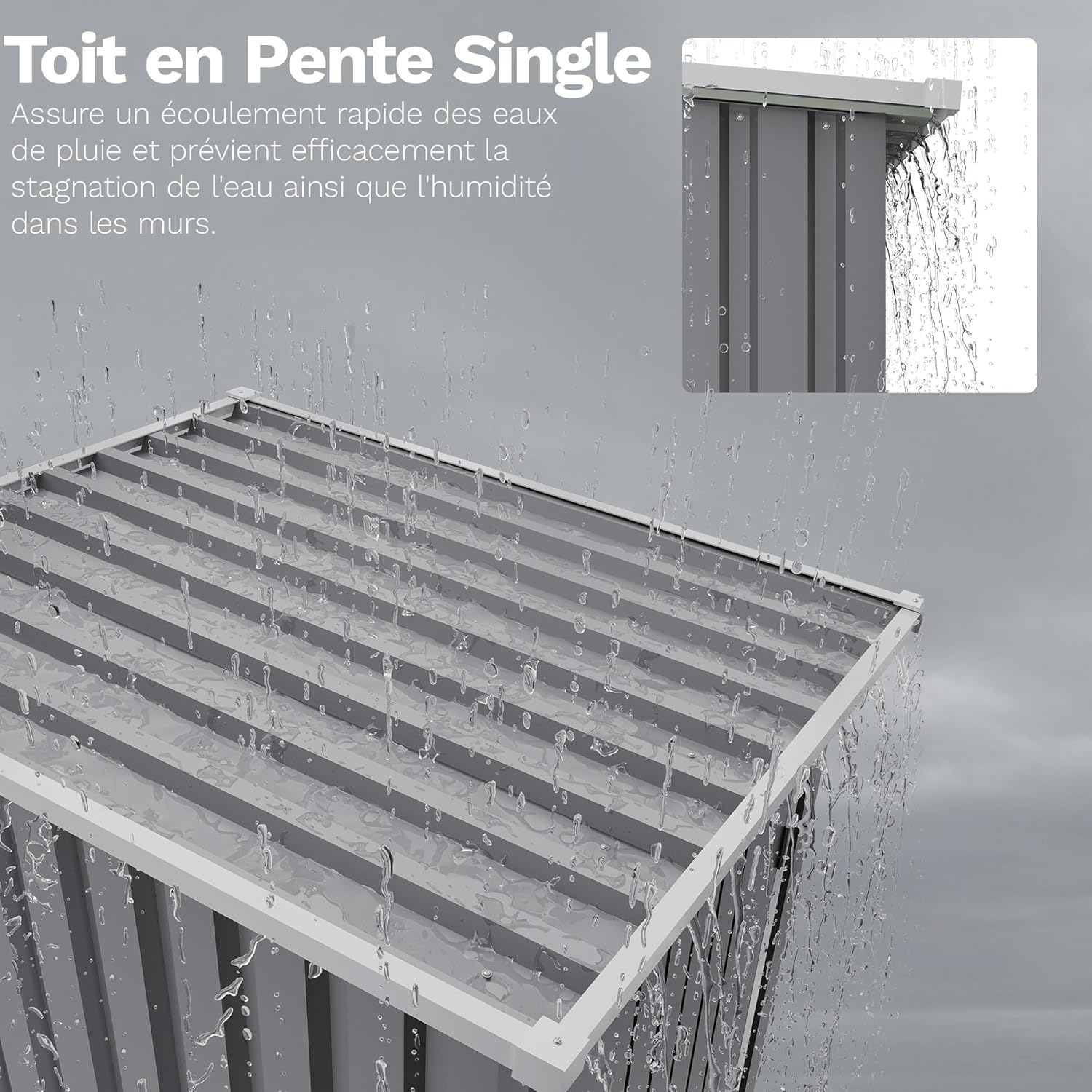 Devoko Abri de jardin en métal 96x98x160 cm, abris de jardin avec toit en appentis, robuste et inoxydable, gants de travail inclus, porte pivotante verrouillable, petit abri de jardin en acier pour