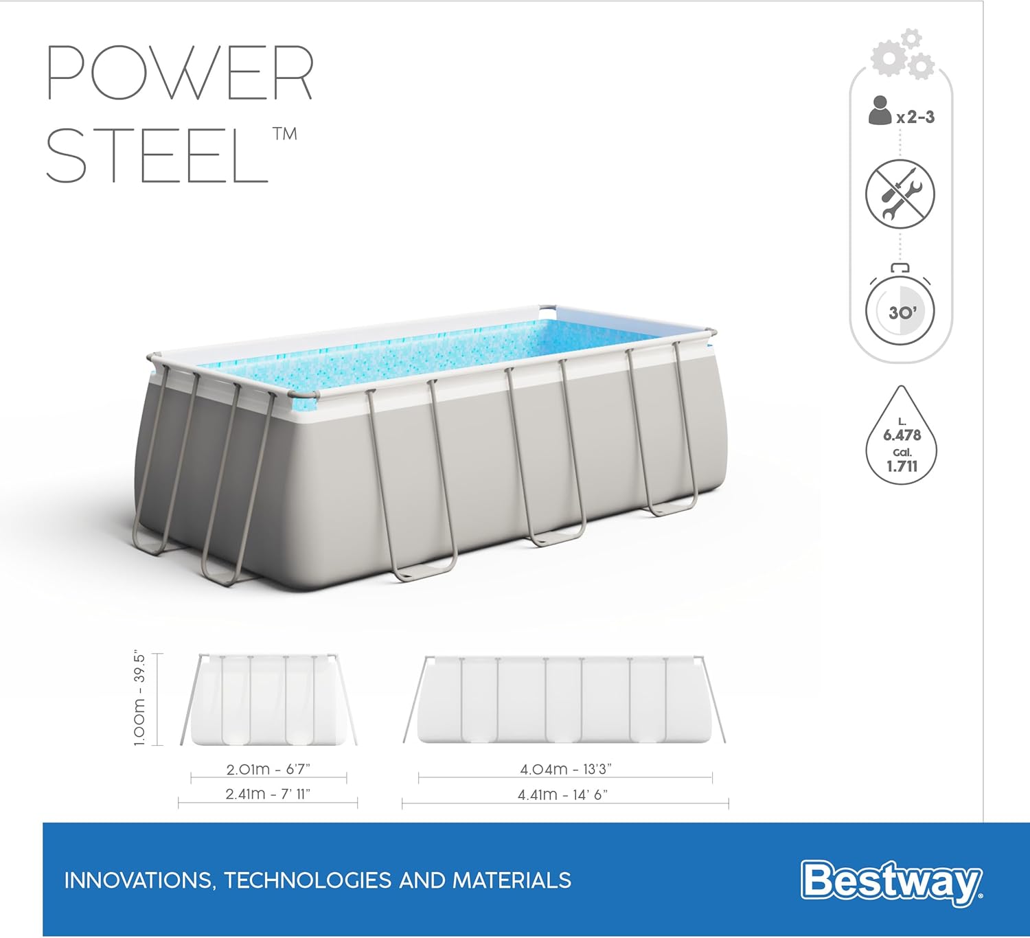 Bestway - Power Steel rectangulaire - 404x201x100 cm - piscine tubulaire 56442