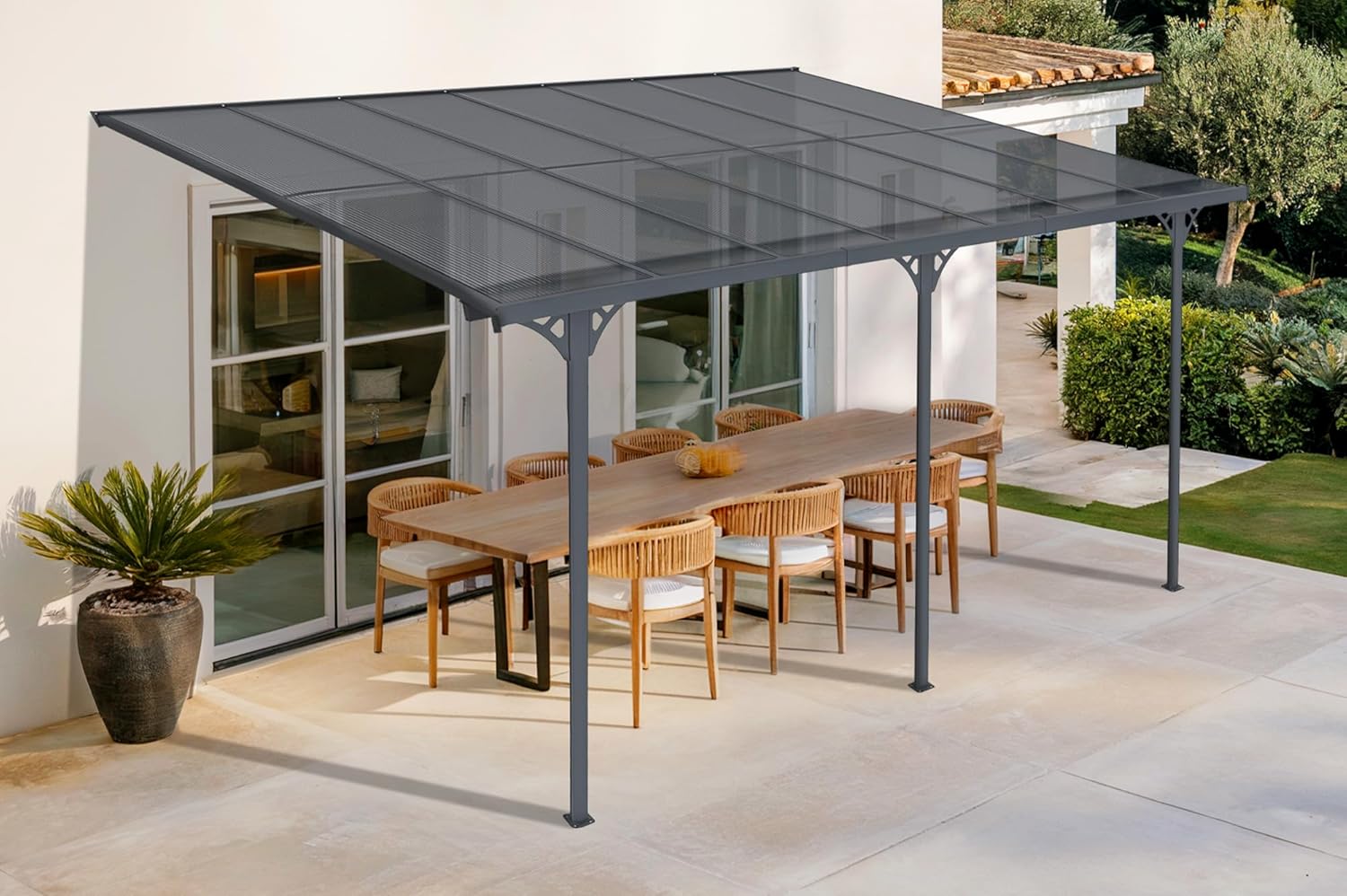 Cazeboo - pergola adossée KLEO - 435x300 cm - alu, toit polycarbonate, résistant UV, gris anthracite KLEO