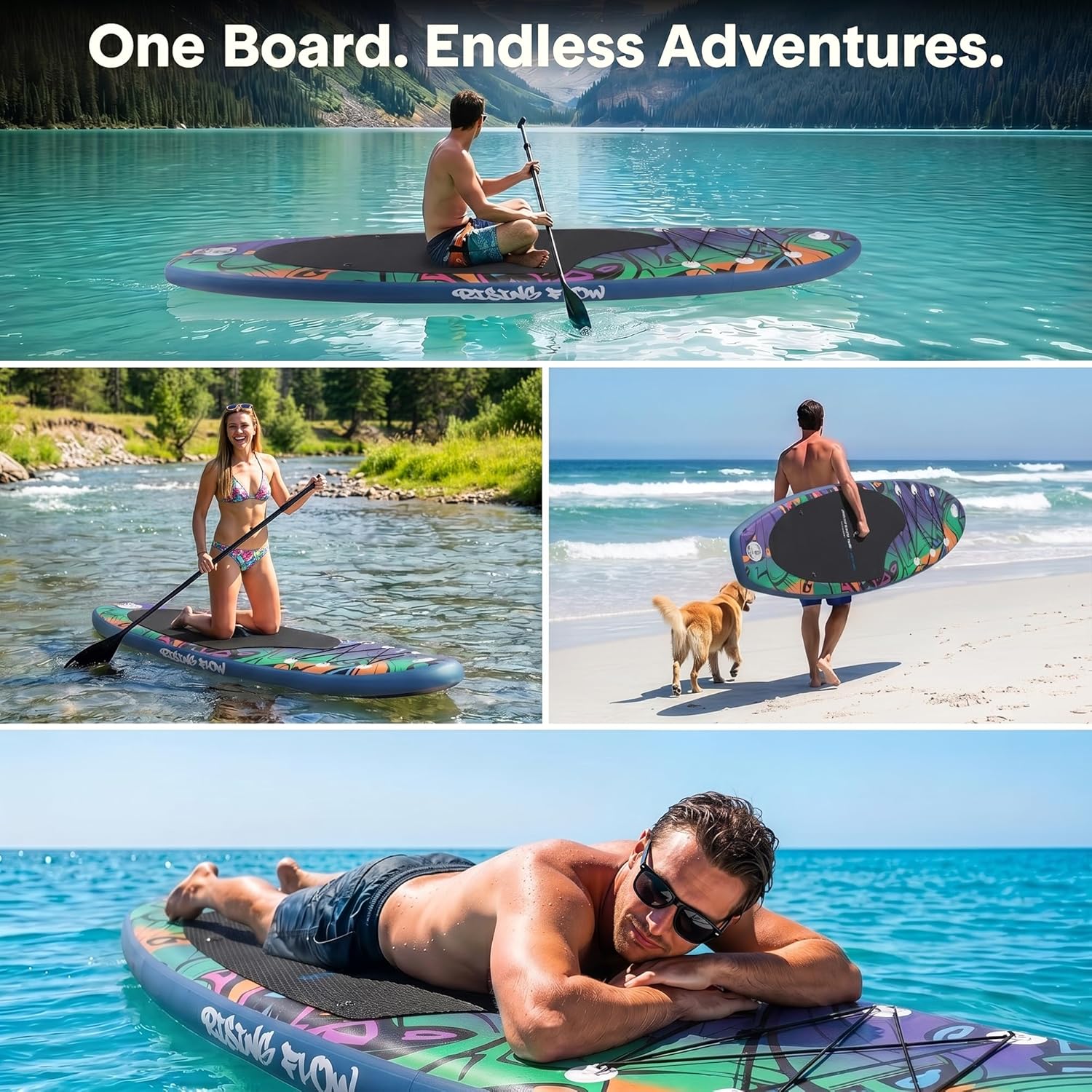 SereneLife - Stand Up Paddle adulte - 6” - gonflable, antidérapant, accessoires inclus, SLSUPB18
