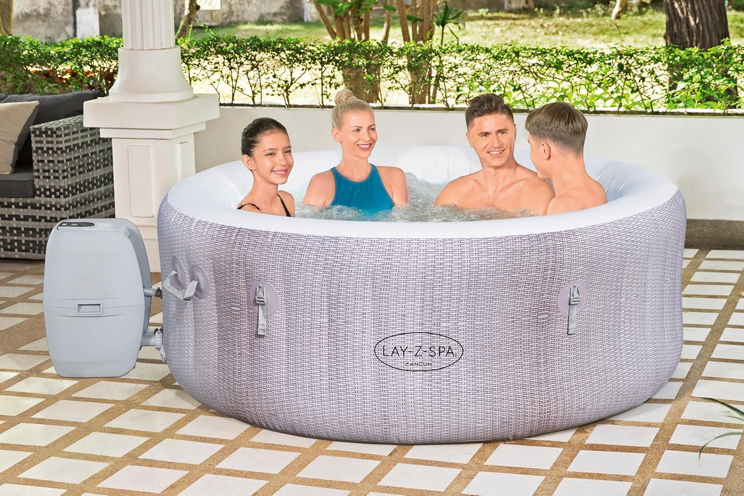 Spa Gonflable Lay-Z-Spa® Cancun Airjet Rond 2 à 4 Personnes, 180 x 66 cm, 120 Jets d'air, Couverture Isolante, Filtration à Cartouche, diffuseur Chemconnect