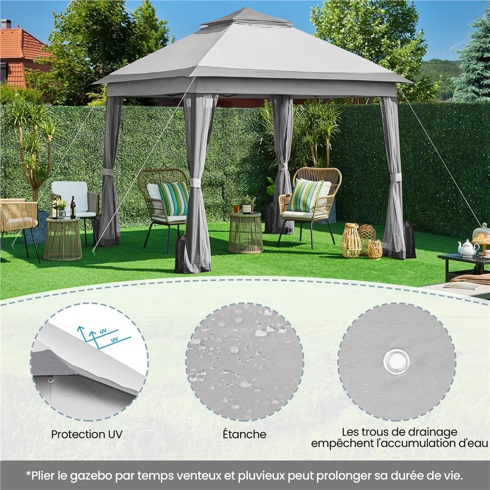 Yaheetech - Tonnelle jardin 3,3x3,3m moustiquaire imperméable