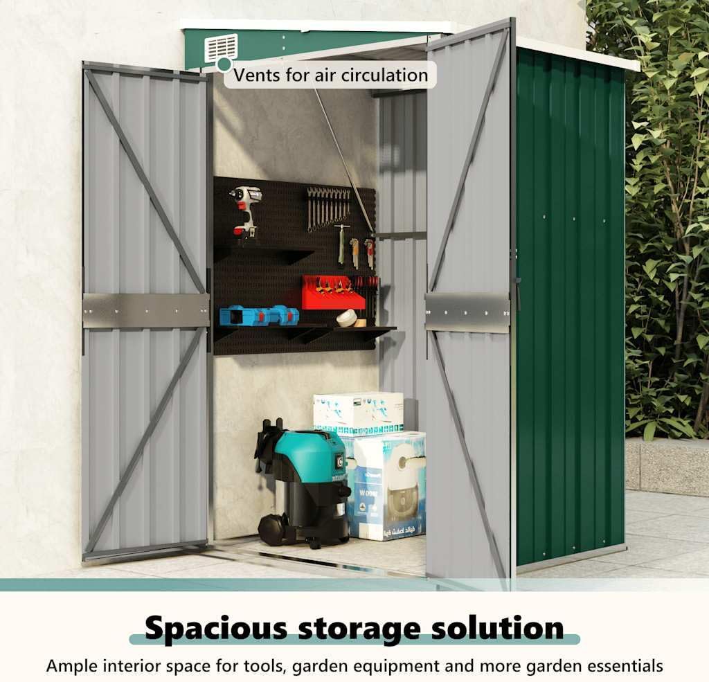 Solivagant Remise de Jardin Murale Vert 118x100x178 cm Acier galvanisé,(22.7 KG)