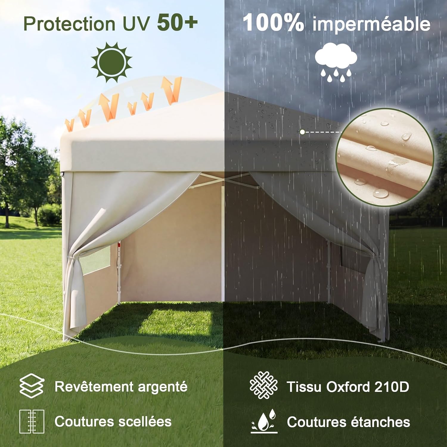 Devoko - Tonnelle Pliante - 3x3m - Fenêtre moustiquaire, UV 50+, Impermeable