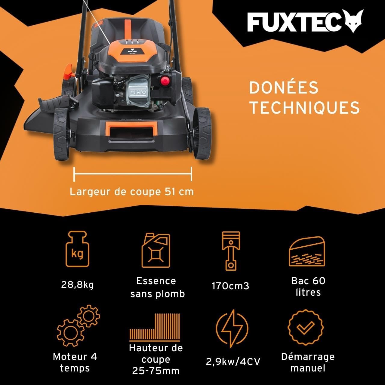 FUXTEC - FX-RM5170PRO - 51cm coupe - autotractée, 4 temps, 4 CV, bac 60L