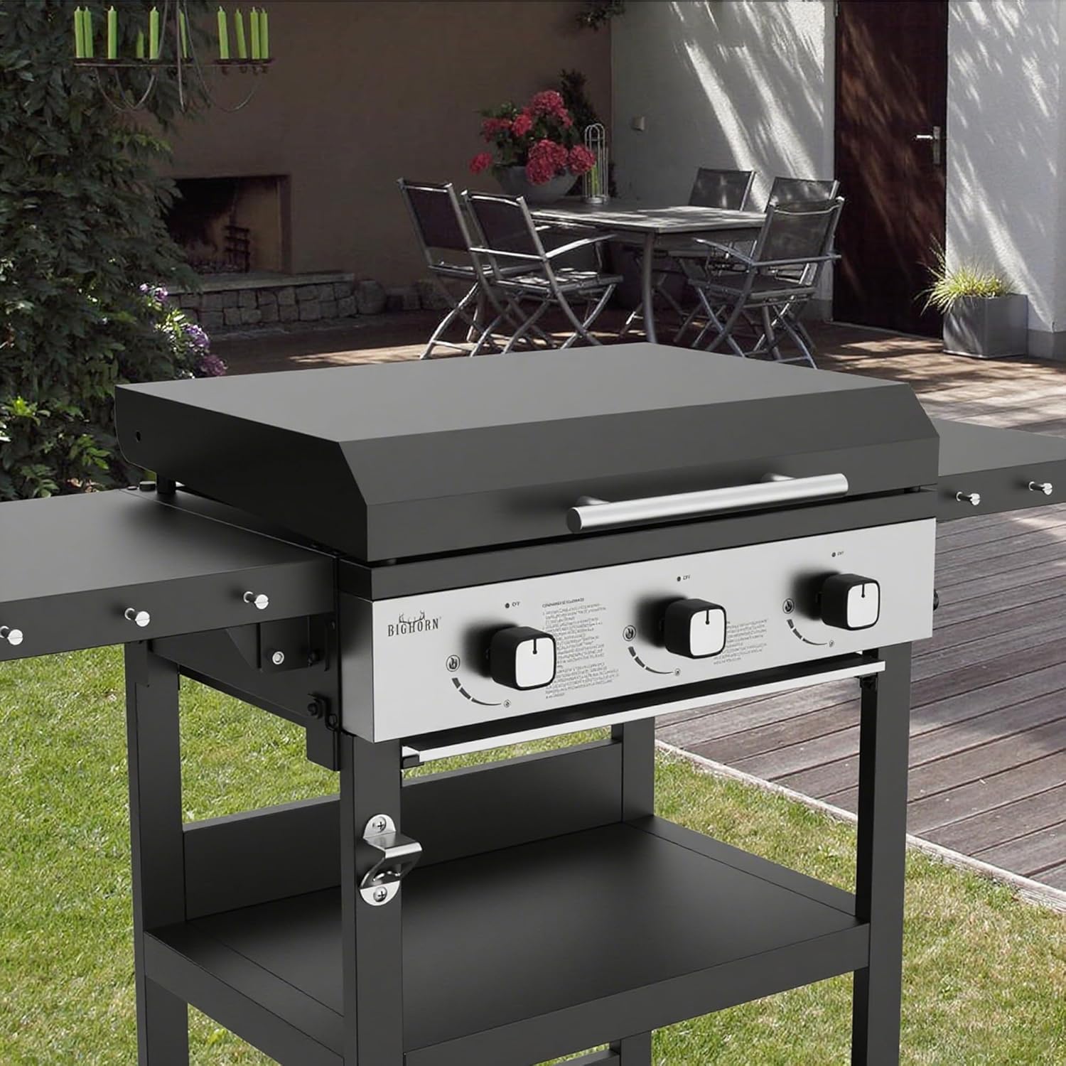 BIGHORN - Plancha gaz 3 brûleurs avec chariot, couvercle - 7,2 kW