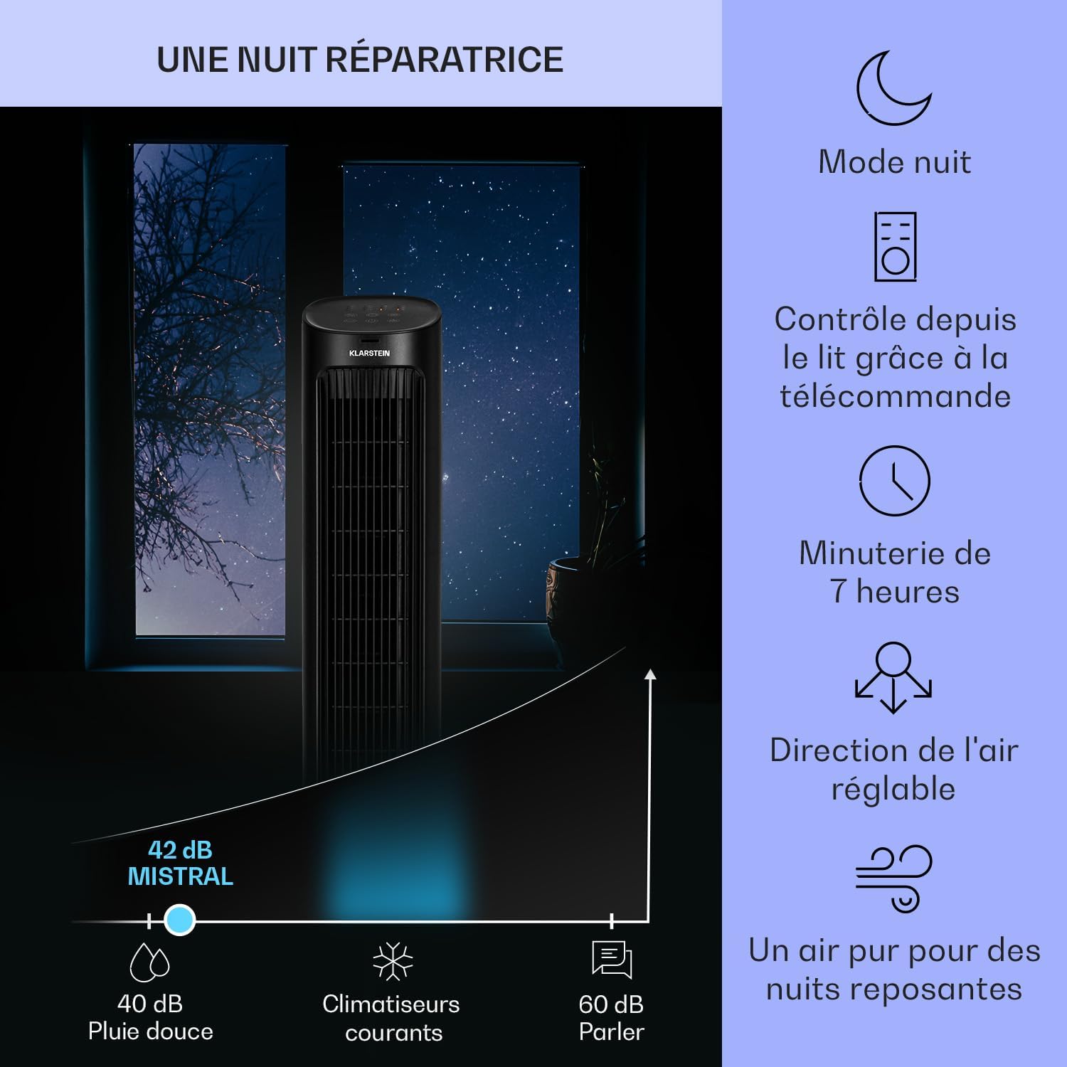 Klarstein - Rafraîchisseur d’air 5-en-1, 360m³/h, 50W, ioniseur, mode nuit