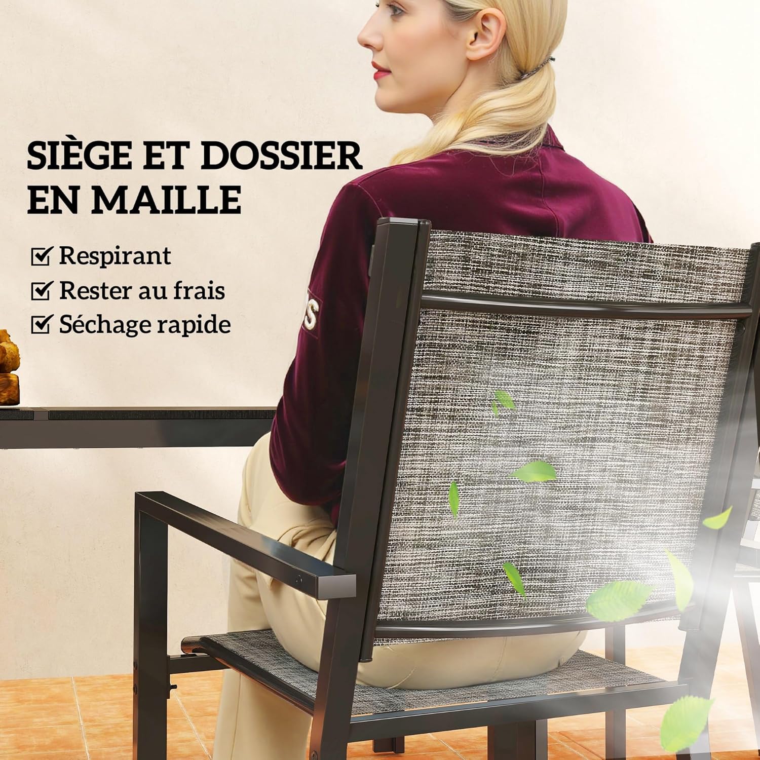 Outsunny - Salon de jardin 7 pièces - 150 cm - acier, 6 chaises empilables