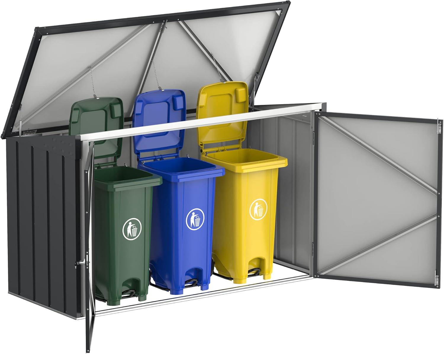 Duramax abri pour poubelles pour 3 avec ouverture par le haut et portes doubles verrouillables, abri de jardin en métal, cachettes pour poubelles, Abri pour poubelles, 214x101x133 cm, anthracite