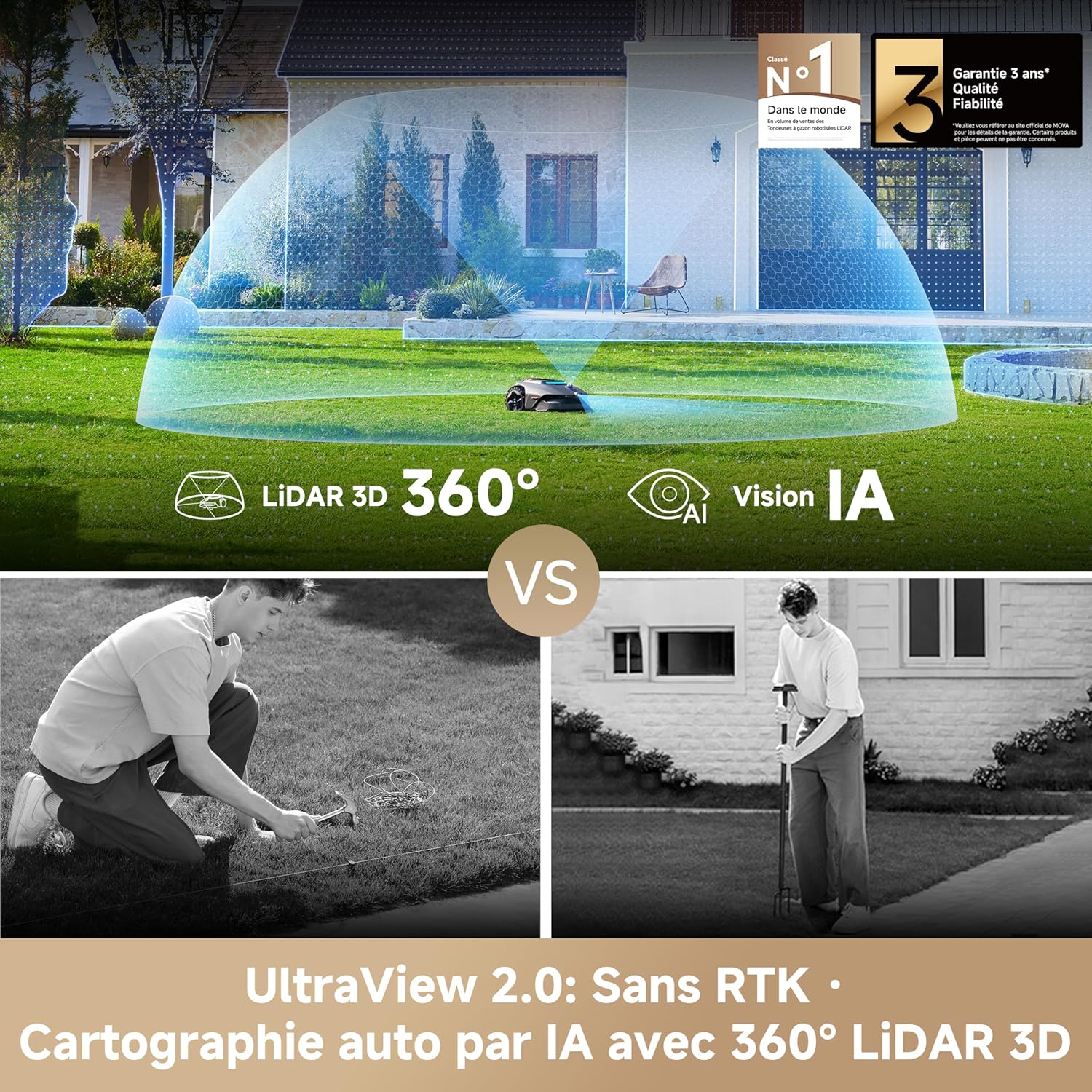 MOVA - LiDAX Ultra série - 1600 m² - 4G, IA, LiDAR 3D, coupe 5 cm, LiDAX Ultra 1600
