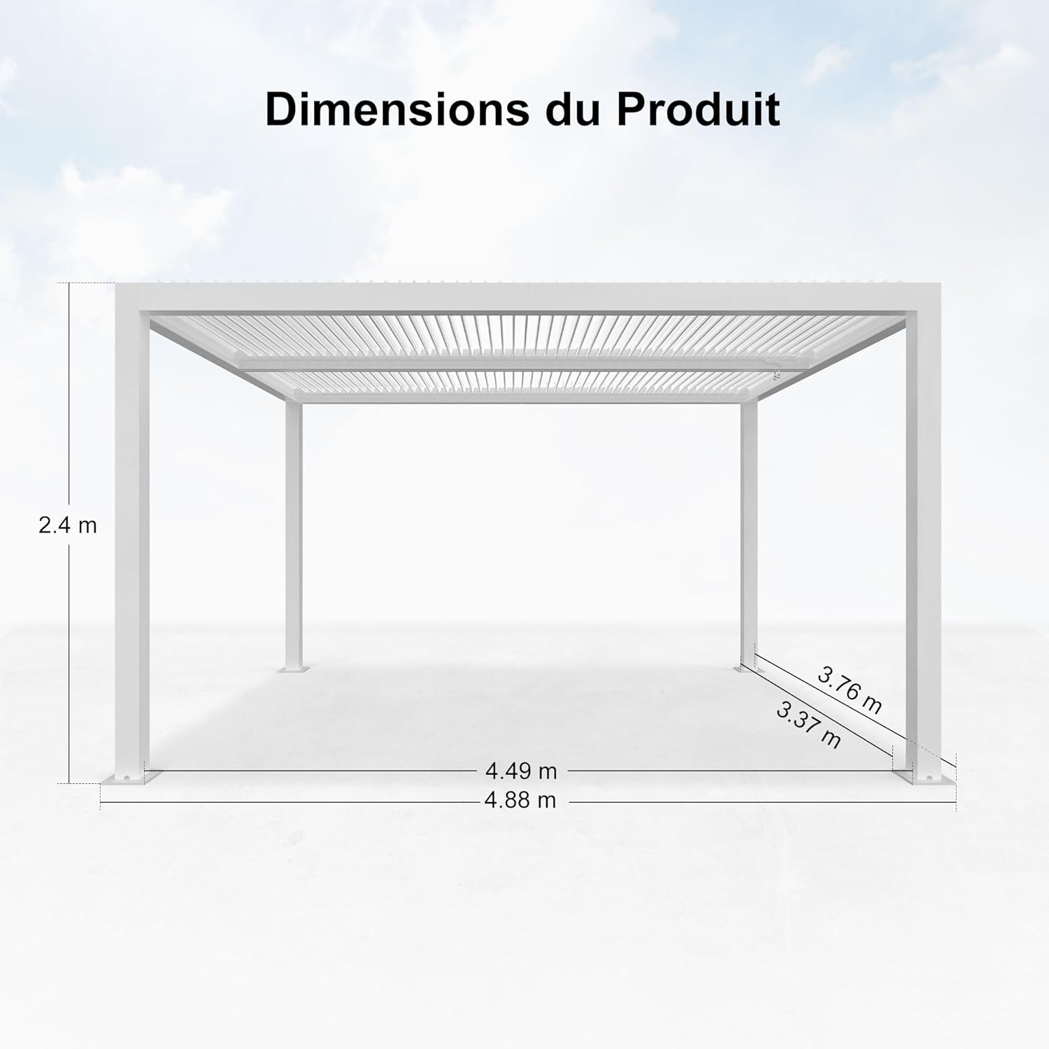 PURPLE LEAF - Pergola bioclimatique 4,84x3,68m alu, LED, gouttières