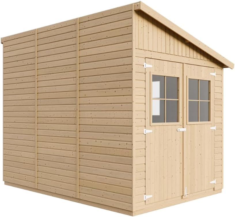 Abri de jardin bois naturel, paroi latérale, fenêtres, 6m², 244x218x318cm, TIMBELA M339A