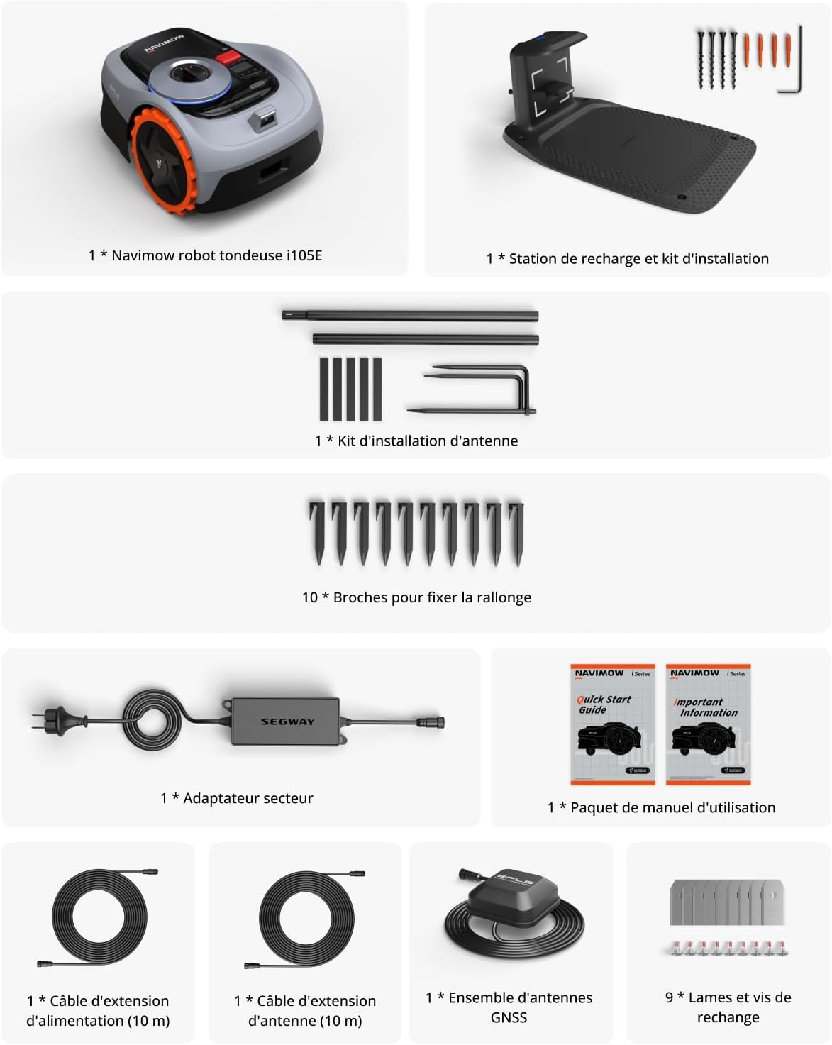 Segway - Navimow i105E - 500/600m² - tondeuse robot, RTK+Vision, multizone, IA, limite virtuelle, i105E
