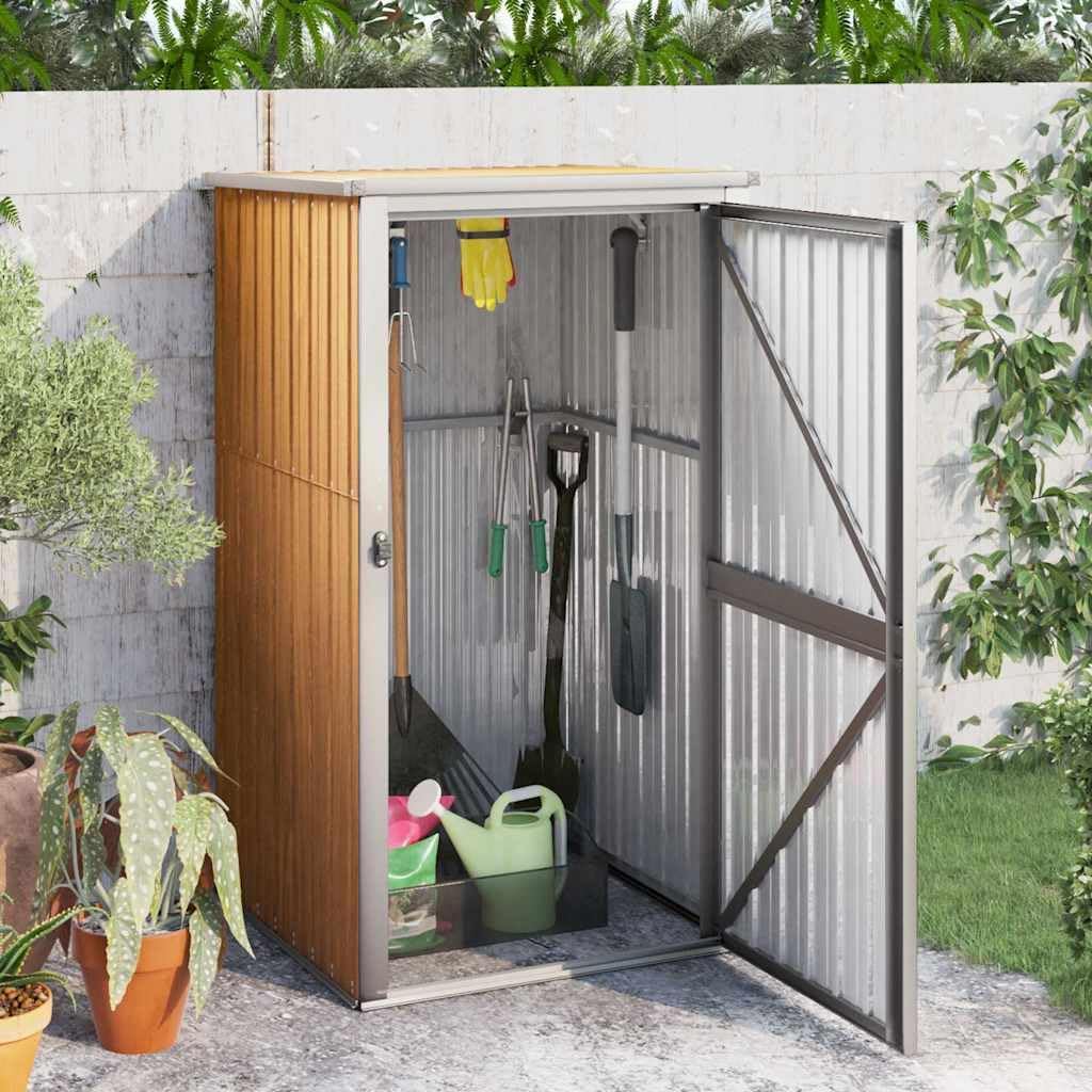 vidaXL Abri à Outils de Jardin Remise de Stockage Organisateur d'Outils Cabane de Rangement Extérieur Marron 88x89x161 cm Acier Galvanisé