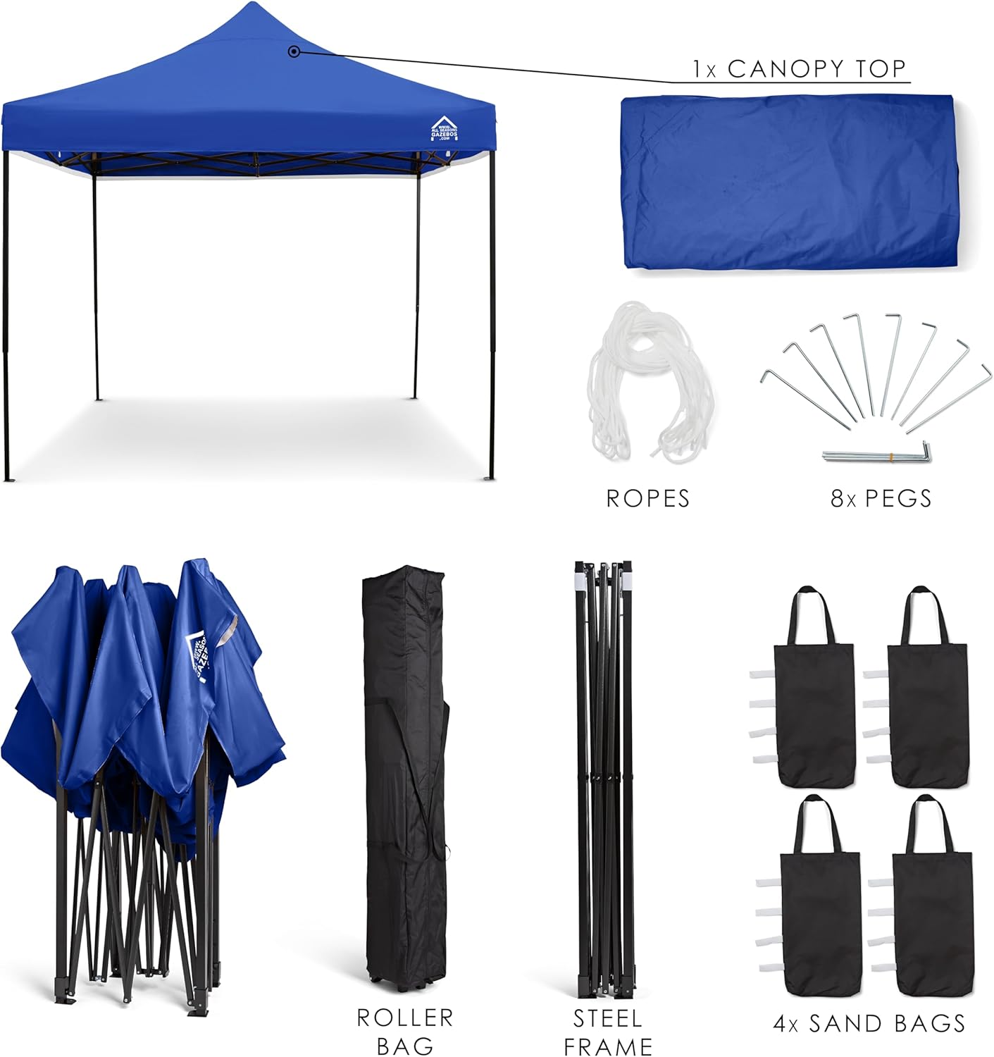 All Seasons Gazebos - Tonnelle Pop-up - 3x3m - entièrement imperméable, Bleu Roi